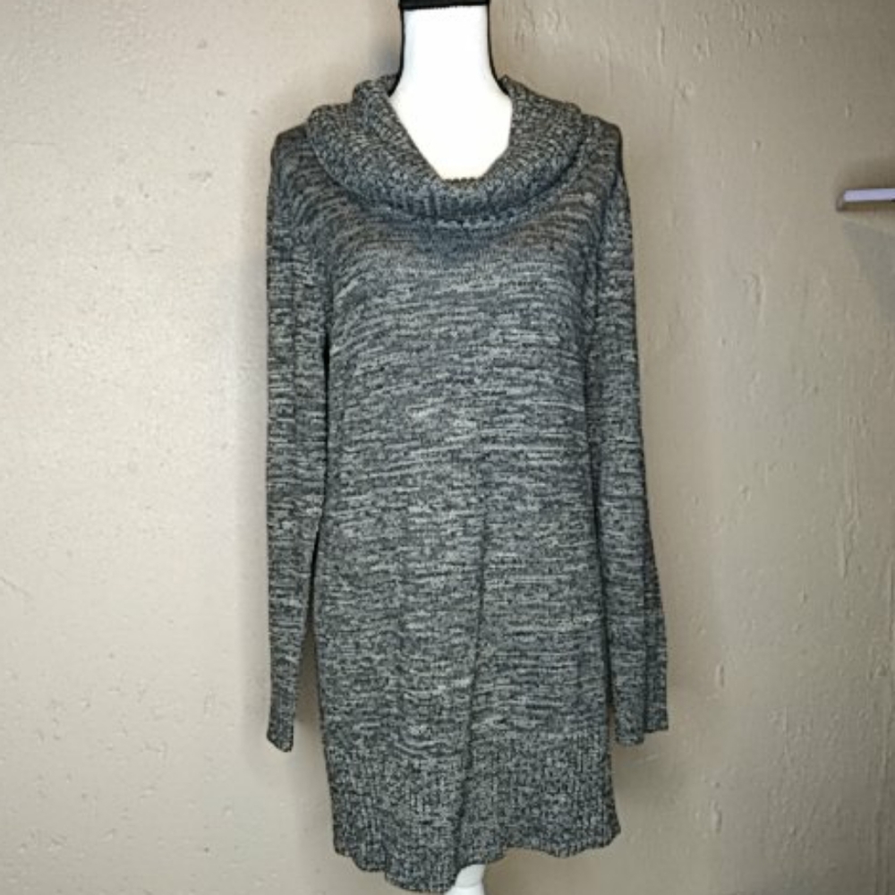 AB Studio Long Cowl Grey Marled Sweater Sz Large